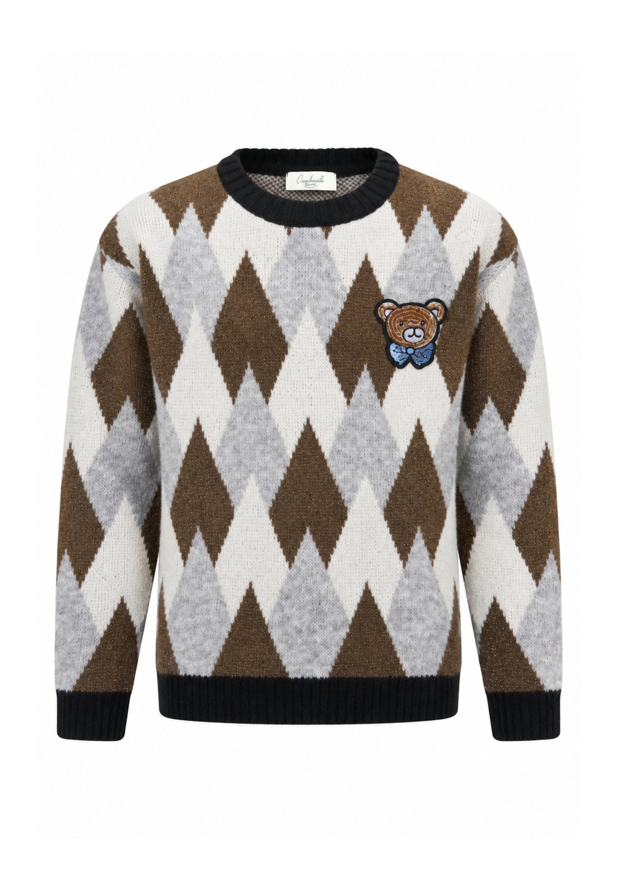Gabriella Gucci COMPLETO MARRONE A QUADRI IN MAGLIA CON ORSETTO PATCH Bambine e ragazze GK311+GK312.MARRO_