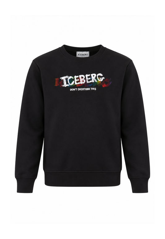 ICEBERGS FELPA NERA A GIROCOLLO CON GRAFICA CENTRALE Bambini e ragazzi MFICE7307J.NE_