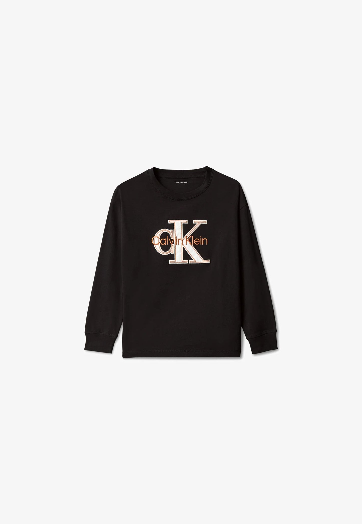 CALVIN KLEIN TSHIRT NERA LOGO RICAMO GRANDE A MANICHE LUNGHE Bambini e ragazzi LVCKTJA46BBEH_