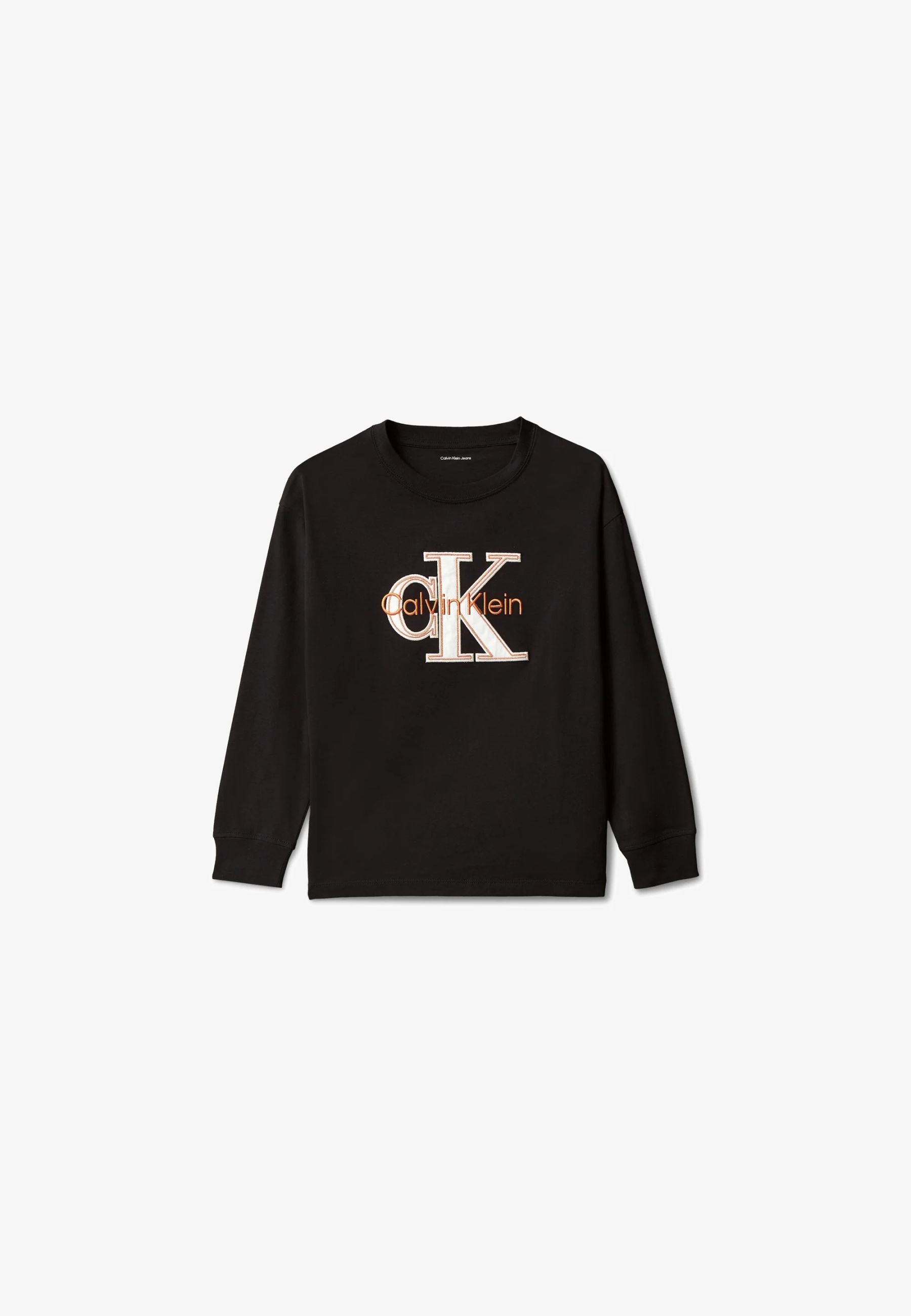 CALVIN KLEIN TSHIRT NERA LOGO RICAMO GRANDE A MANICHE LUNGHE Bambini e ragazzi LVCKTJA46BBEH_