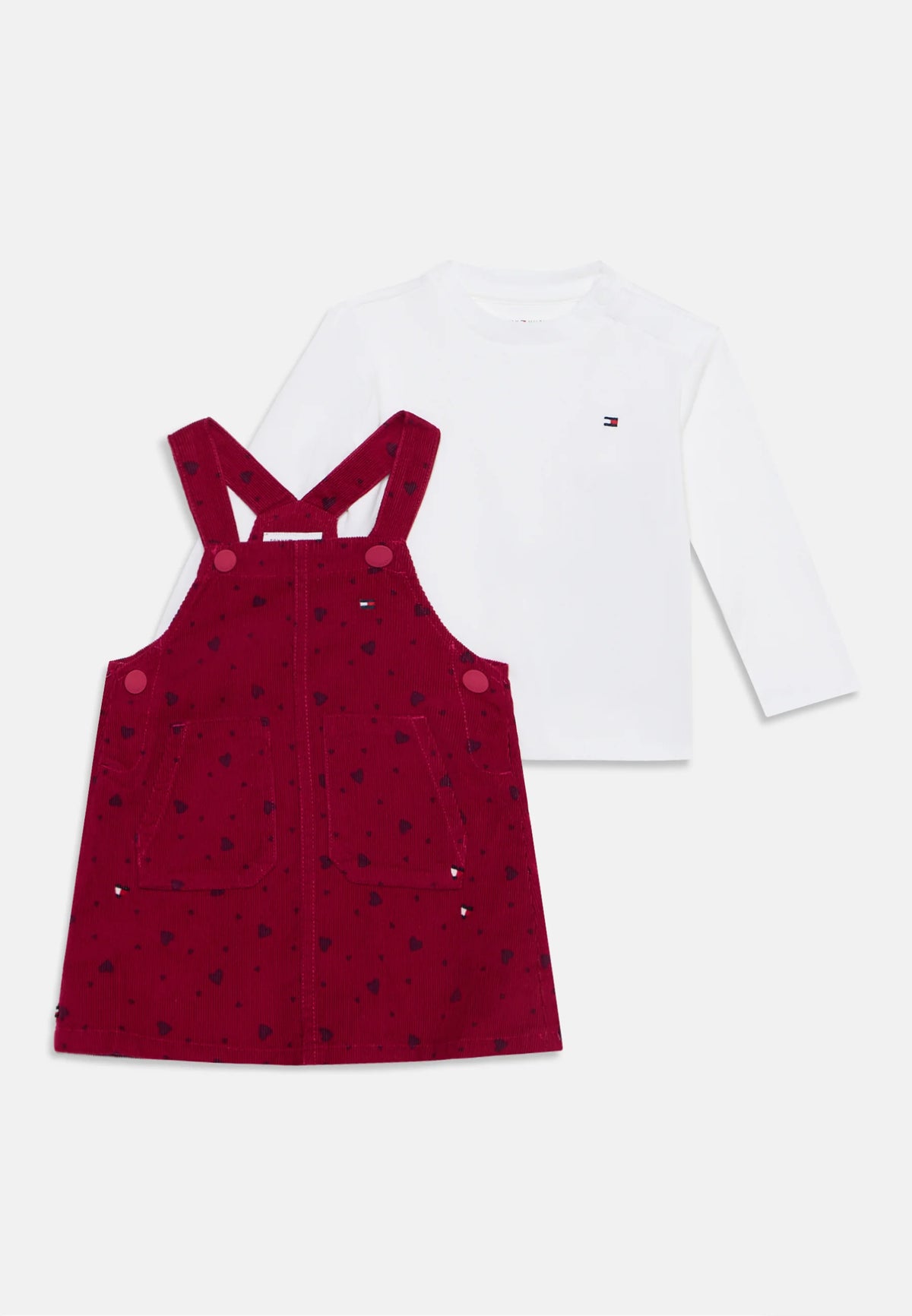 TOMMY HILFIGER COMPLETO BORDEAUX CON VESTITO SALOPETTE CON CUORI Bambine e ragazze KN0KN02324X1R.BORDO_