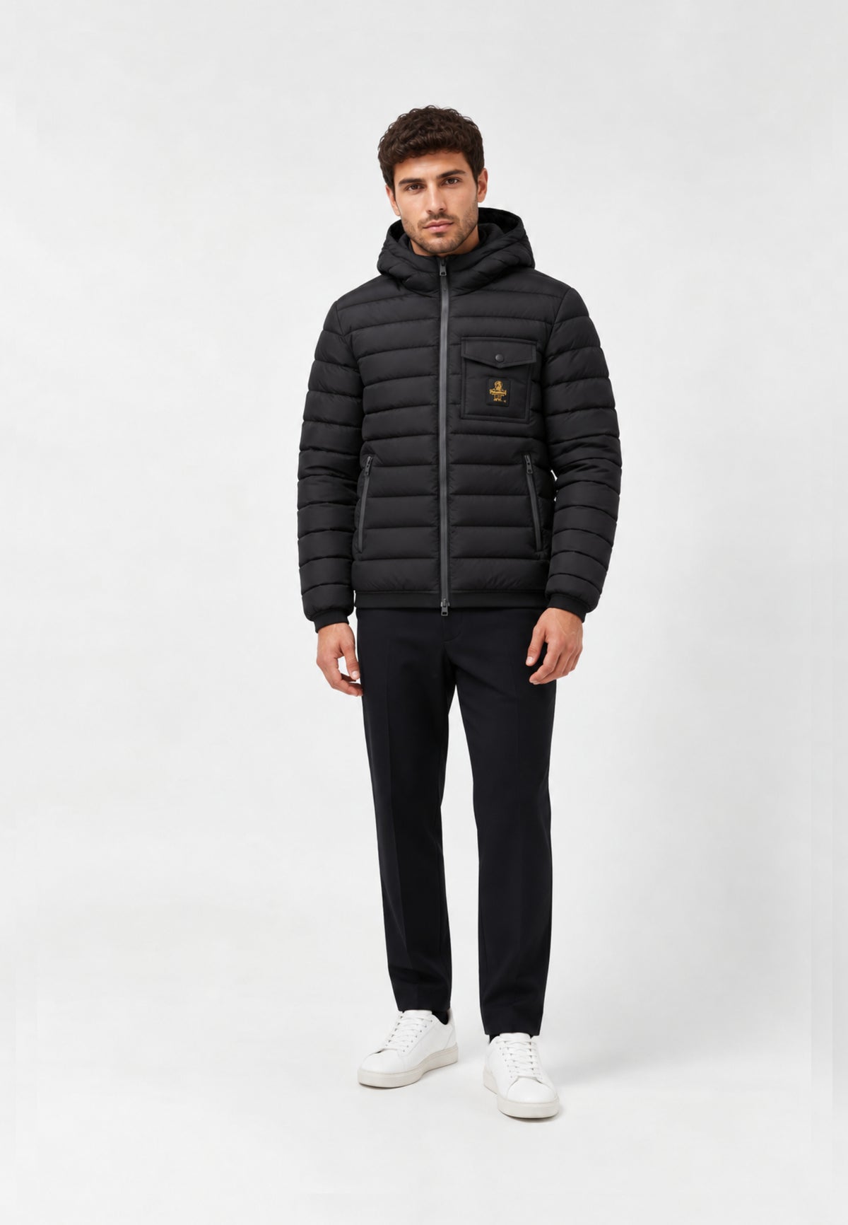 REFRIGIWEAR GIUBBOTTO NERO TRAPUNTATO CON CAPPUCCIO Uomo JOSH JACKET.NE_