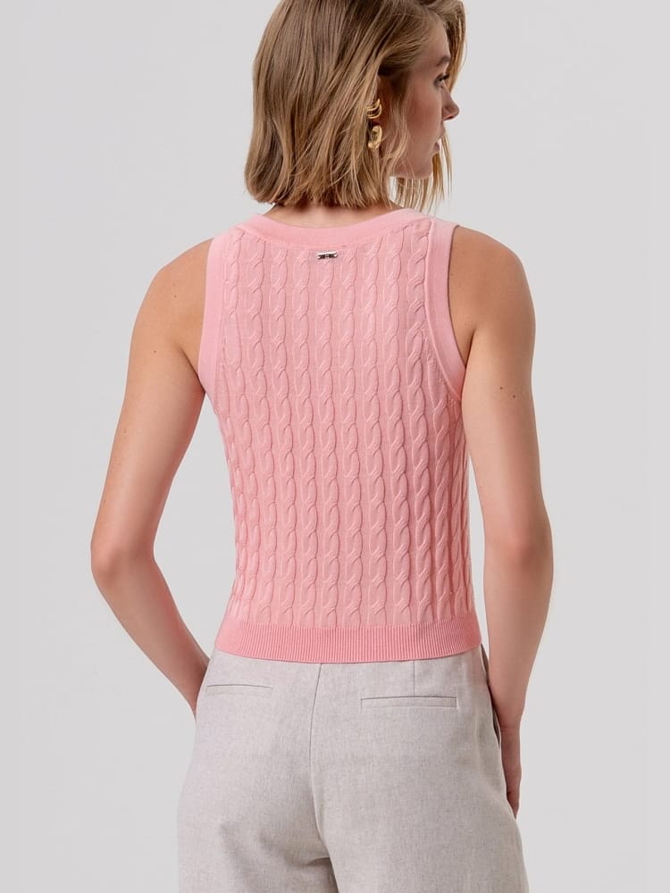 Fracomina top slim in maglia corallo con punto treccia