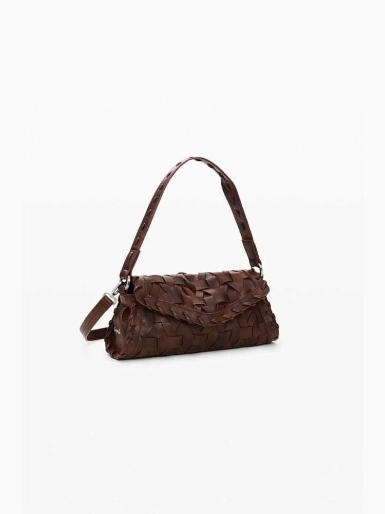 Desigual borsa a spalla con tracolla argon in ecopelle marrone intreciata
