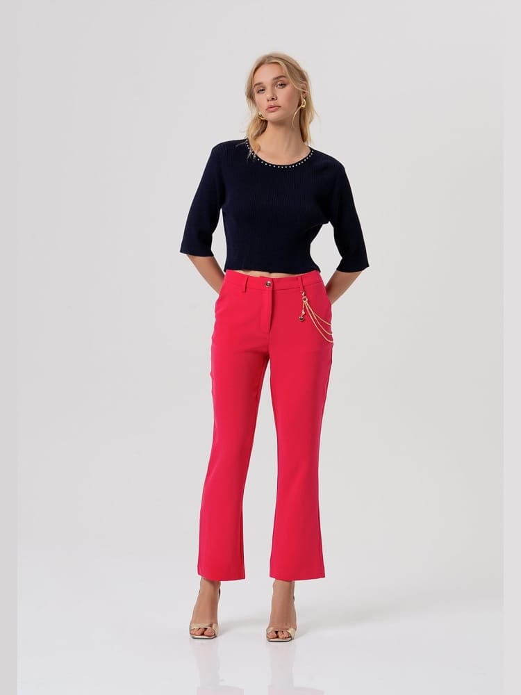 Fracomina pantalone bootcut modello chino rosso