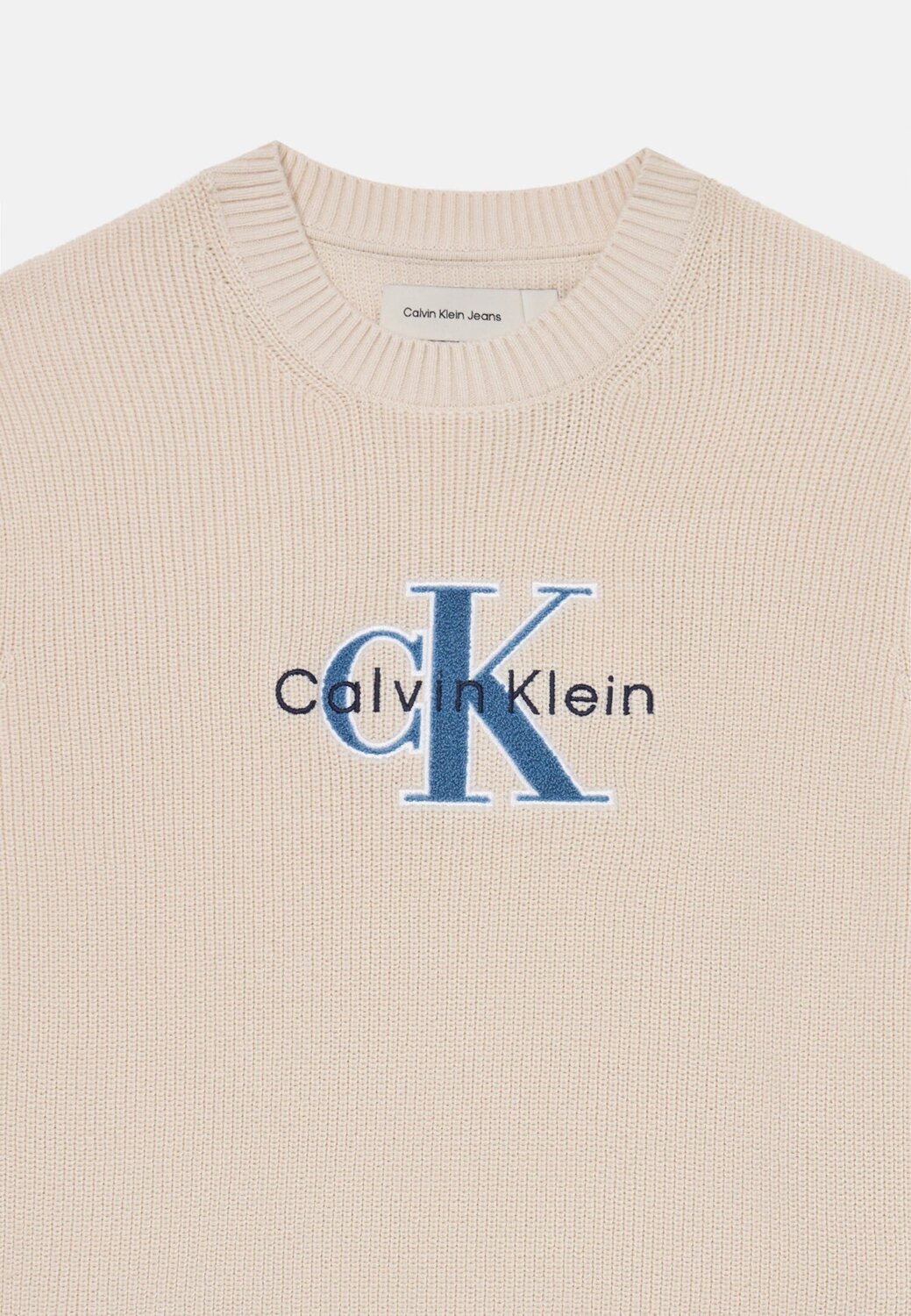 Calvin Klein Maglione Bambino Stitch Logo - Bianco Panna