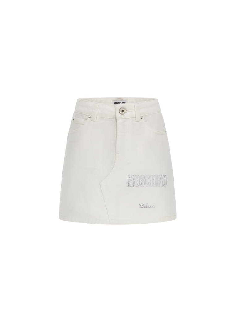 Moschino gonna kids/junior in denim bianco con logo lettering strass Bambina
