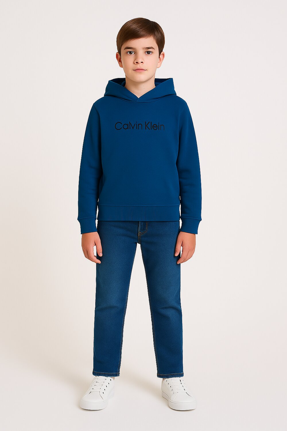 Calvin Klein Felpa Blu Bambino In Cotone Con Cappuccio Sportivo AI25