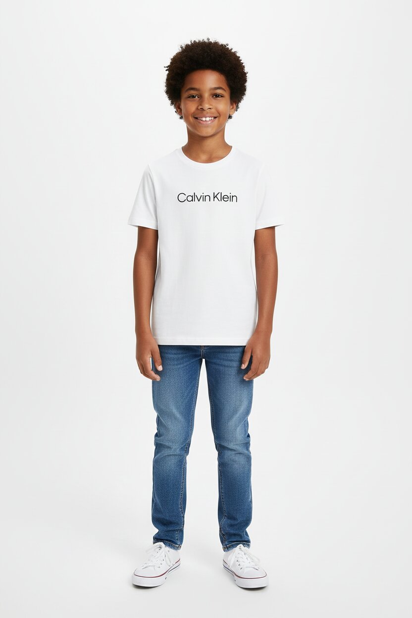 Calvin Klein Tshirt Bianca Bambino In Jersey Maniche Corte Passeggio PE26