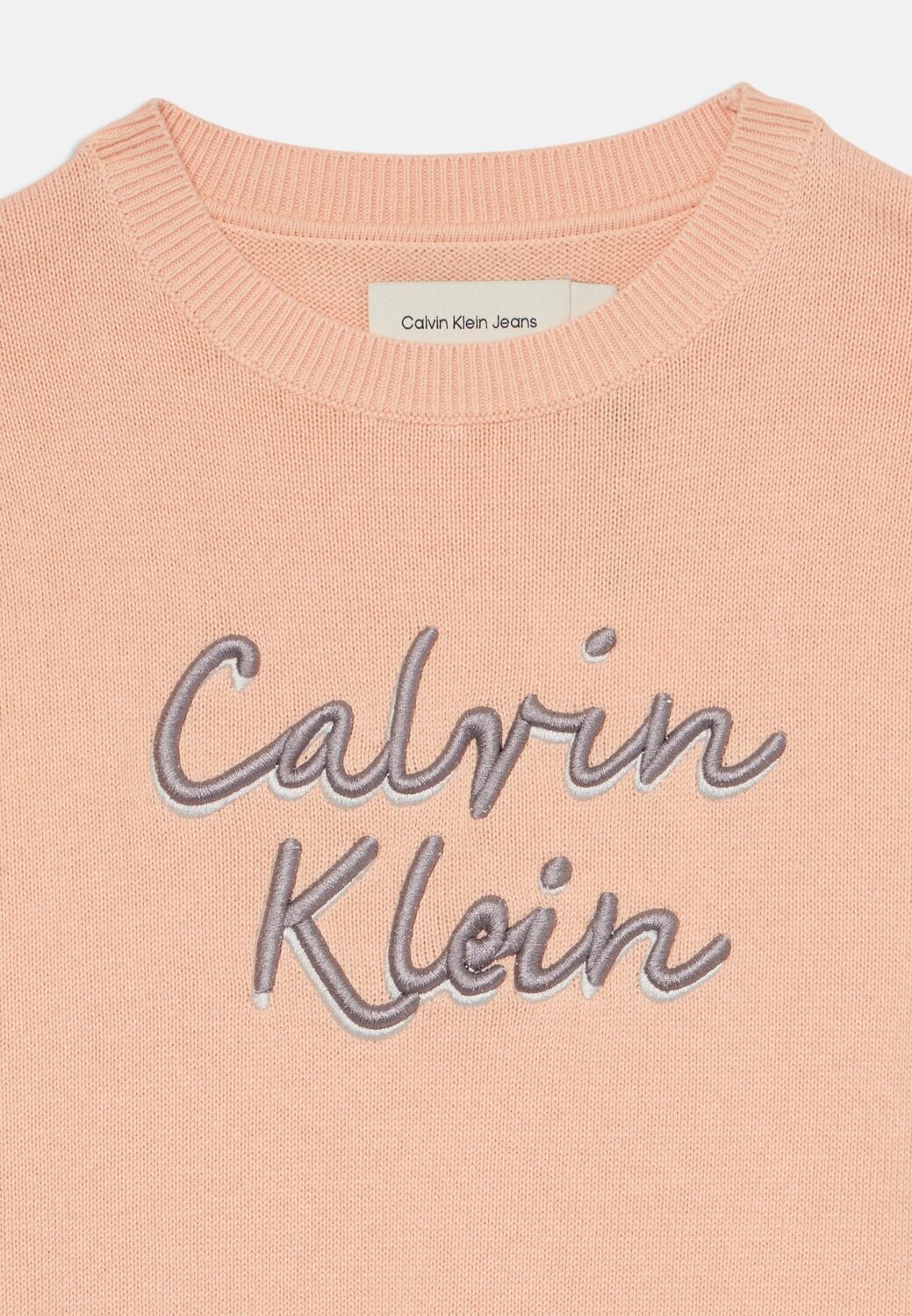 Calvin Klein Maglione Rosa Pesca Bambina In Cotone Girocollo Sportivo AI2