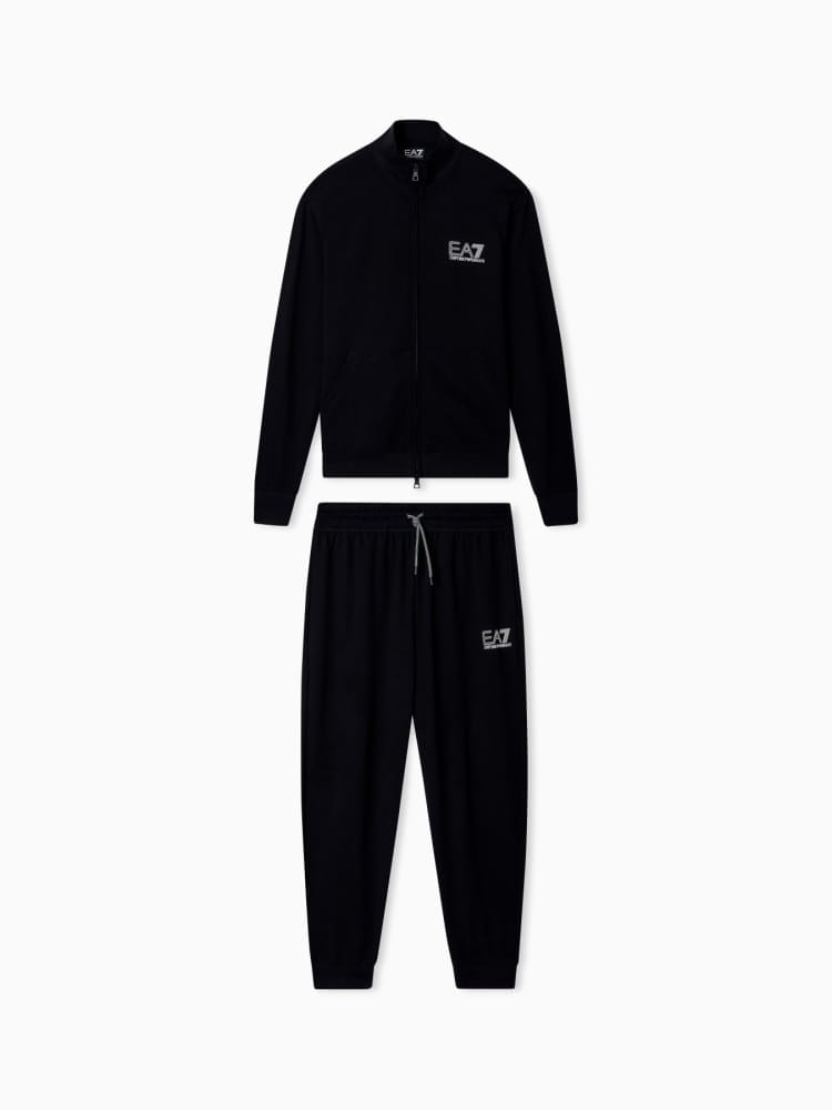 Emporio Armani tuta con zip visibility in puro cotone nero con logo