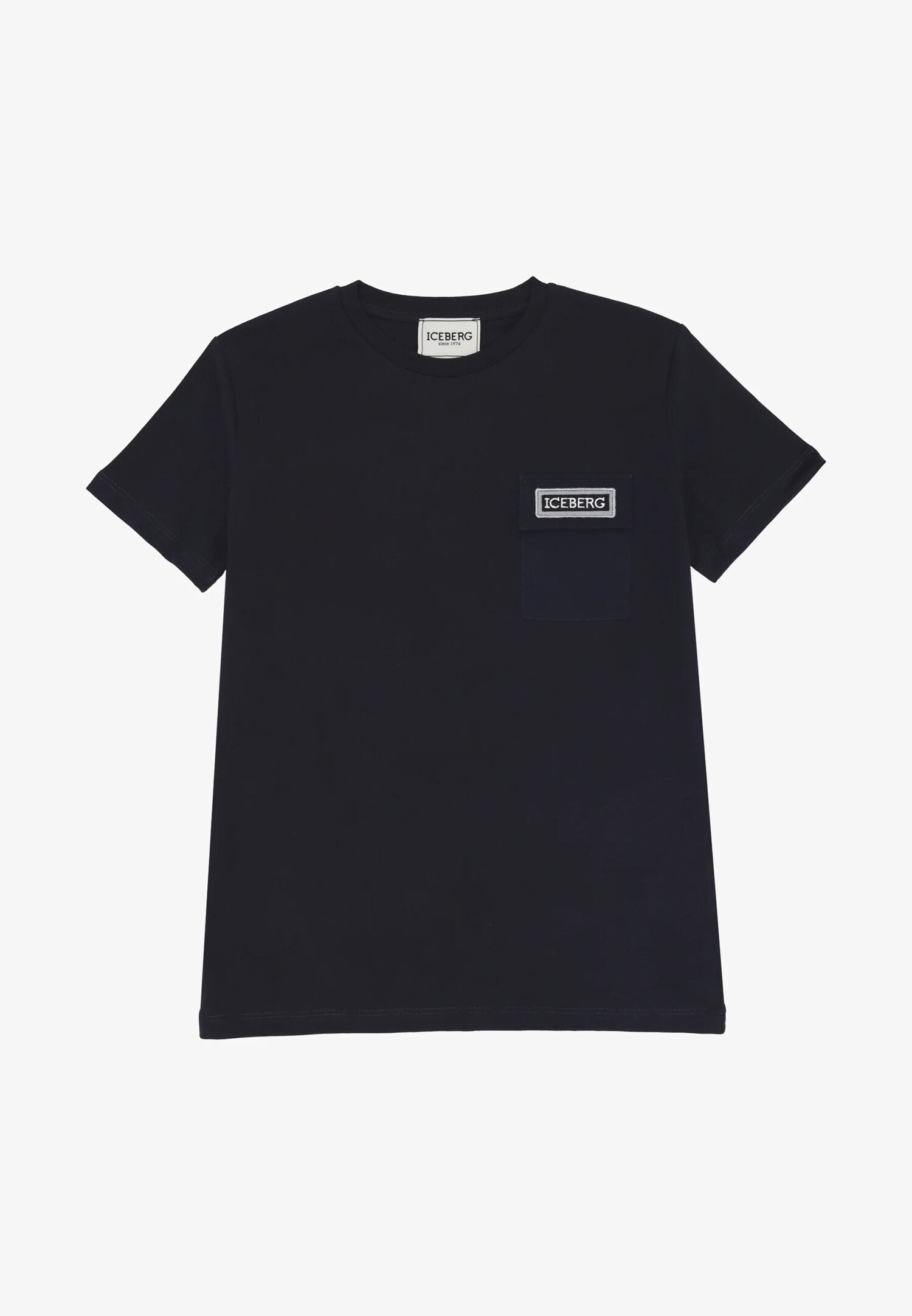 Maglietta blu Iceberg bambino taschino logo ricamato cotone primavera 2025 | CammarataMode