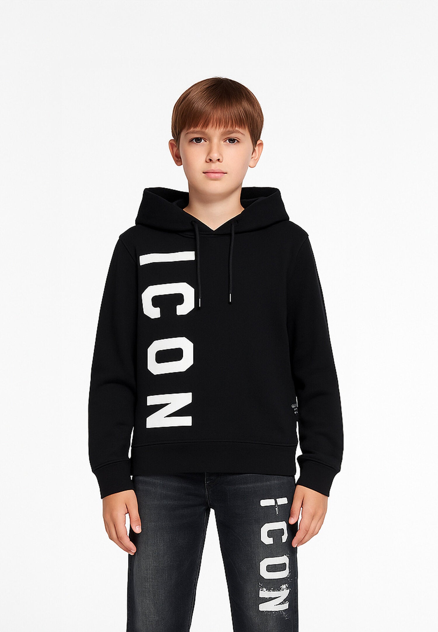Icon Felpa Nero Bambino In Cotone Con Cappuccio Scuola AI25