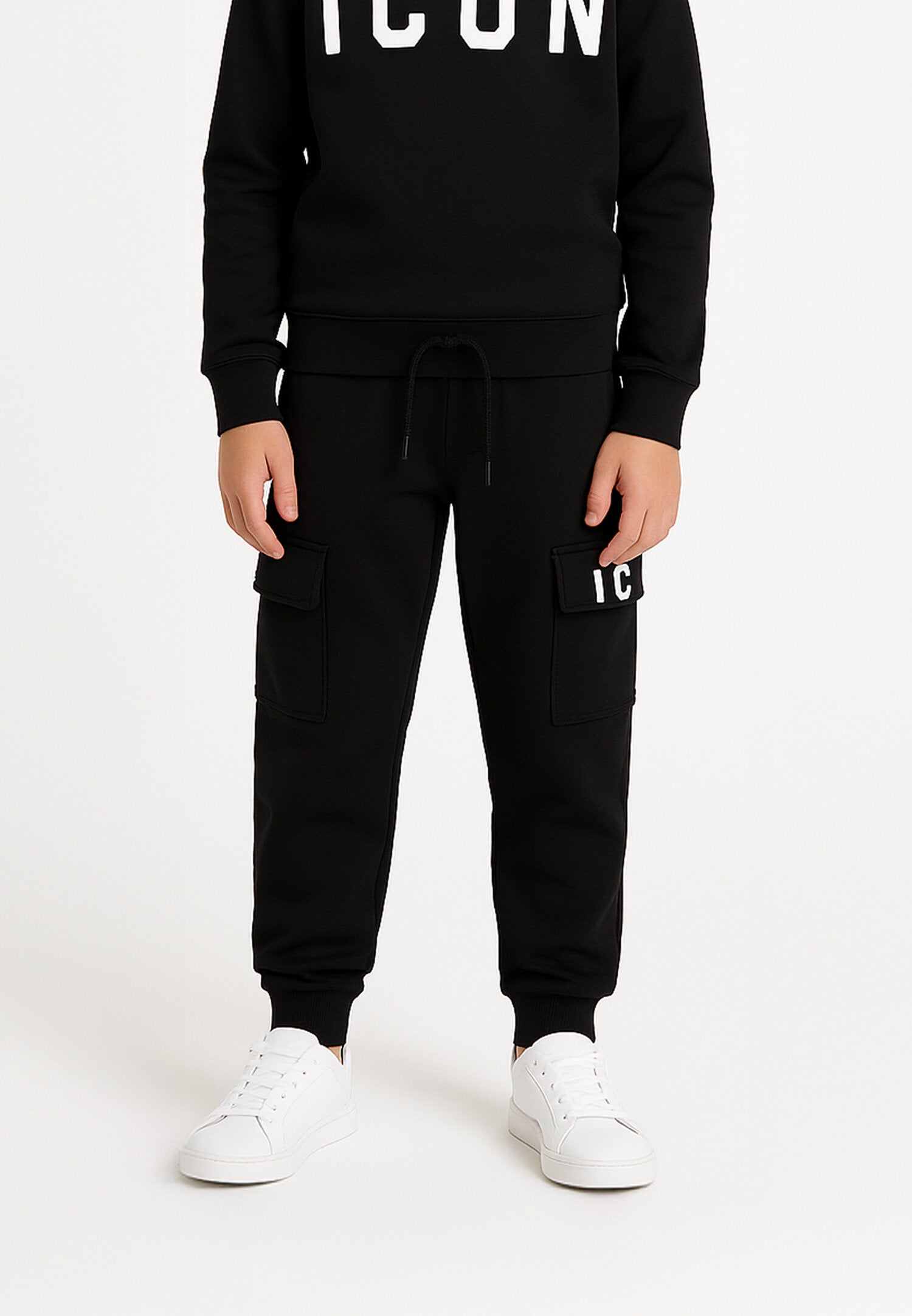 Icon Pantalone Nero Bambino In Cotone Vita Regolabile Quotidiano AI25