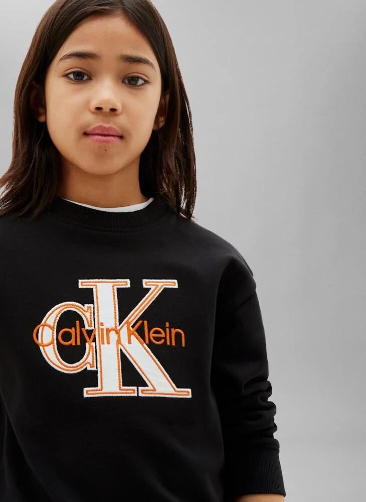 Calvin Klein Felpa Nera Con Logo Ricamato Centrale Bambino LVCKTJB43BBEH_