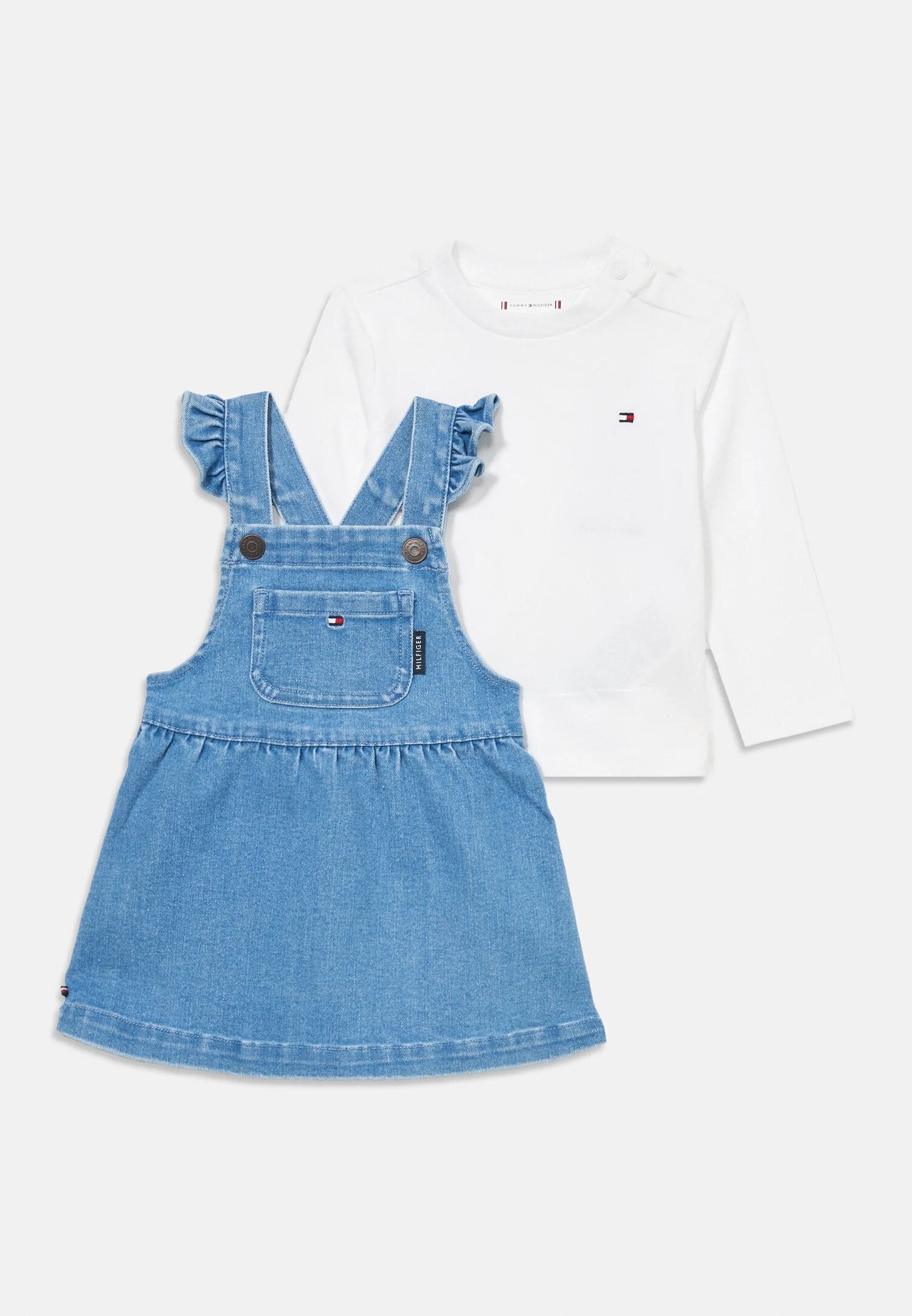 Tommy Hilfiger Set Salopette Bambina In Cotone Maniche Lunghe Passeggio PE26