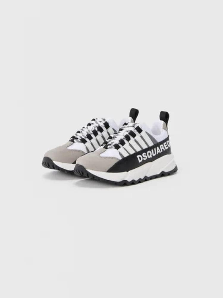 Dsquared sneakers kids /junior run in mix pelle e camoscio grigio bianco con logo nerop Bambino