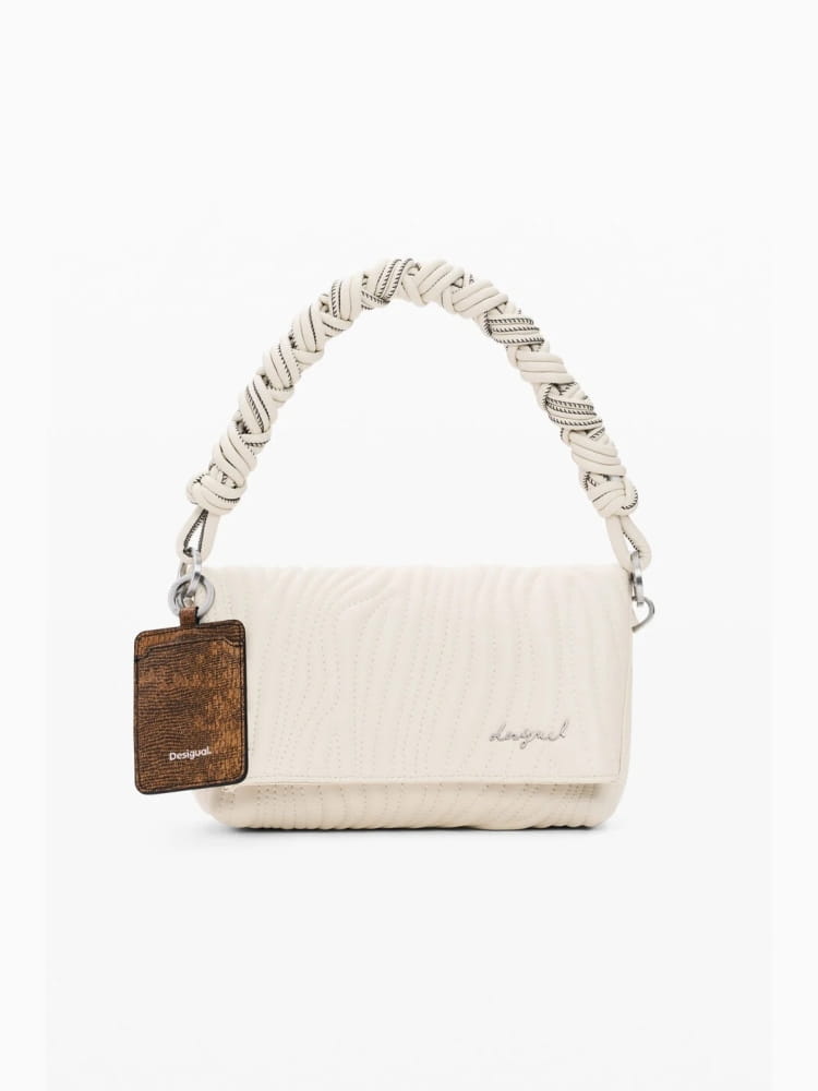 Desigual borsa trokel ecru con tracolla in ecopelle bianca
