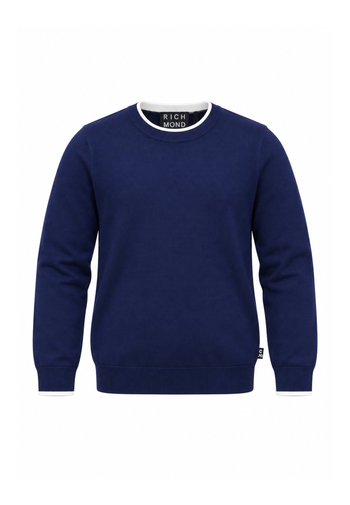 John Richmond MAGLIONE BLU CON ORLI A CONTRASTO BIANCHI Uomo UMA26271MA.BLU_