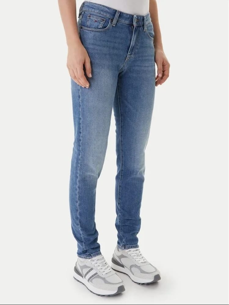 Tommy Jeans pantalone in denim chiaro donna mini logo