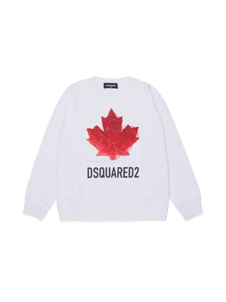 Dsquared felpa kids/junior girocollo con logo in cotone bianco Bambino