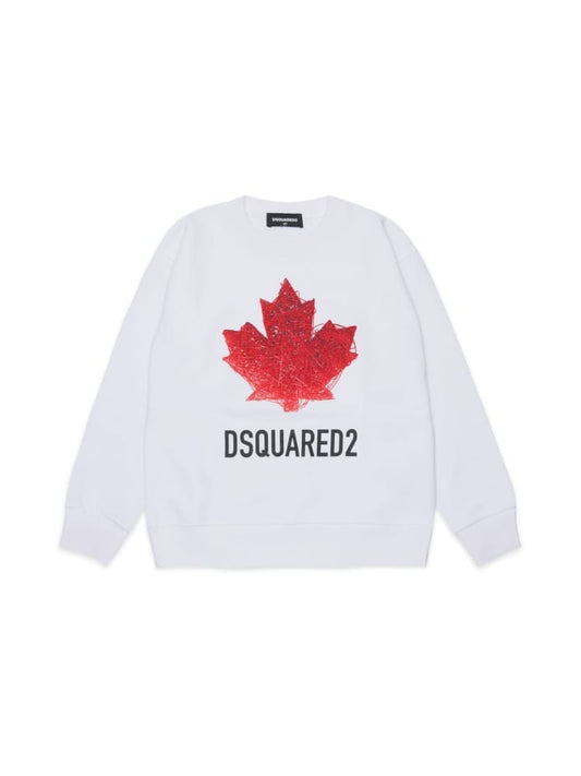 Dsquared felpa kids/junior girocollo con logo in cotone bianco Bambino