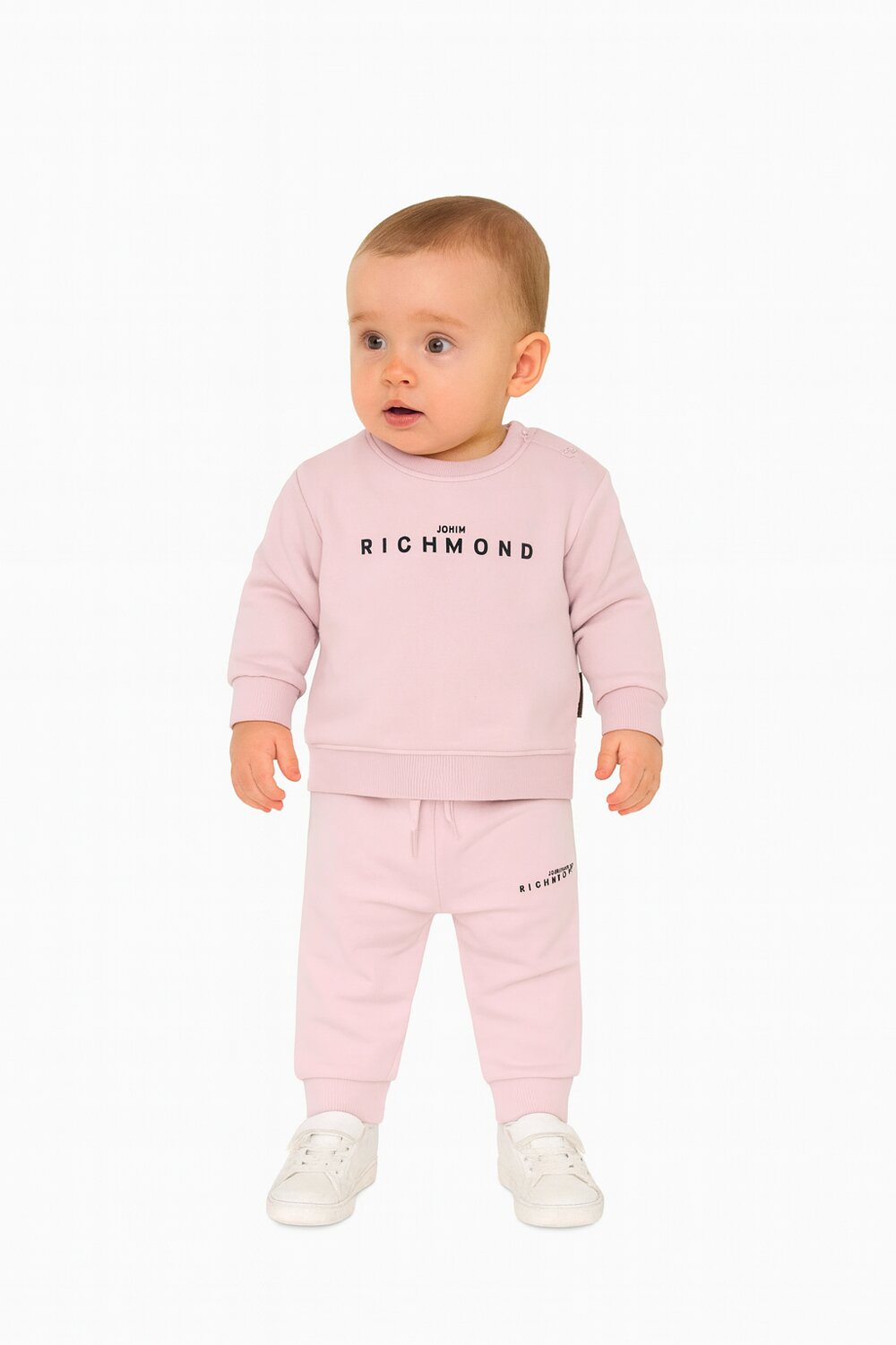 John Richmond completo neonata rosa cotone inverno con bottoni spalla