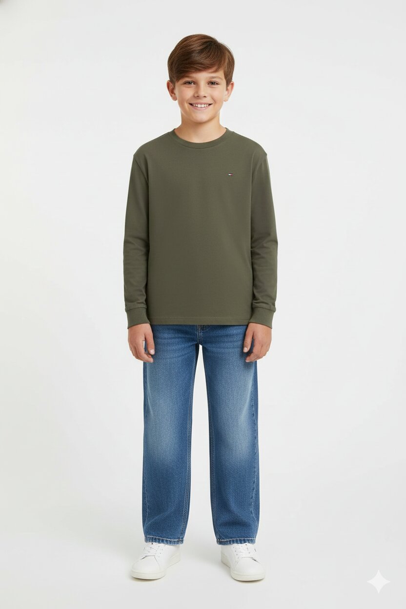 Tommy Hilfiger Tshirt Verde Bambino In Cotone Girocollo Sportivo AI25