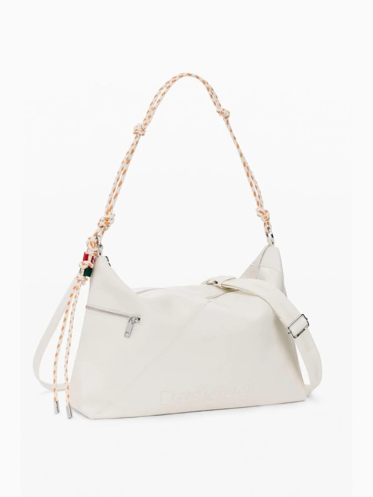 Desigual borsa a spalla grande con tracolla leiria 2.0 in ecopelle panna con logo
