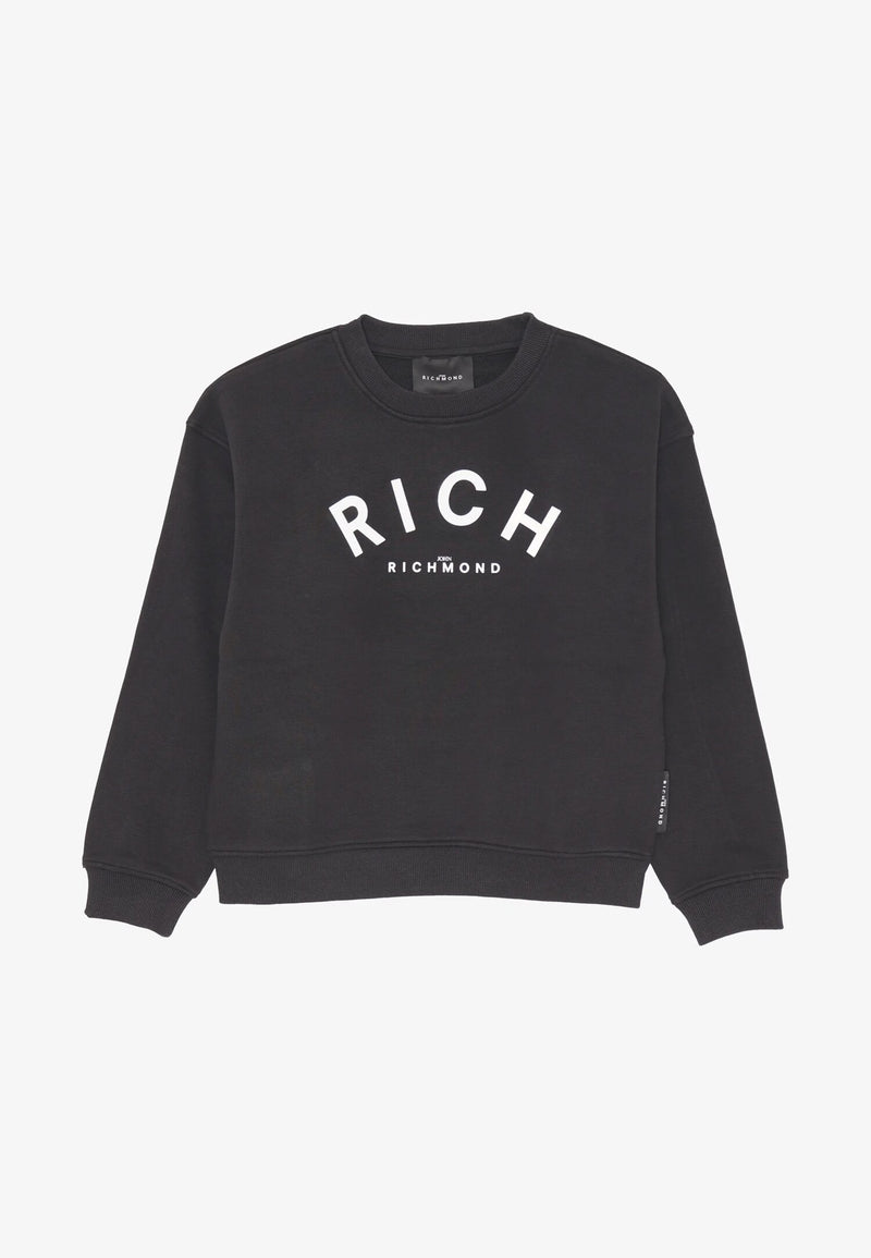John Richmond felpa bambino nera 2-16 anni in cotone con maxi logo - NERO | CammarataMode