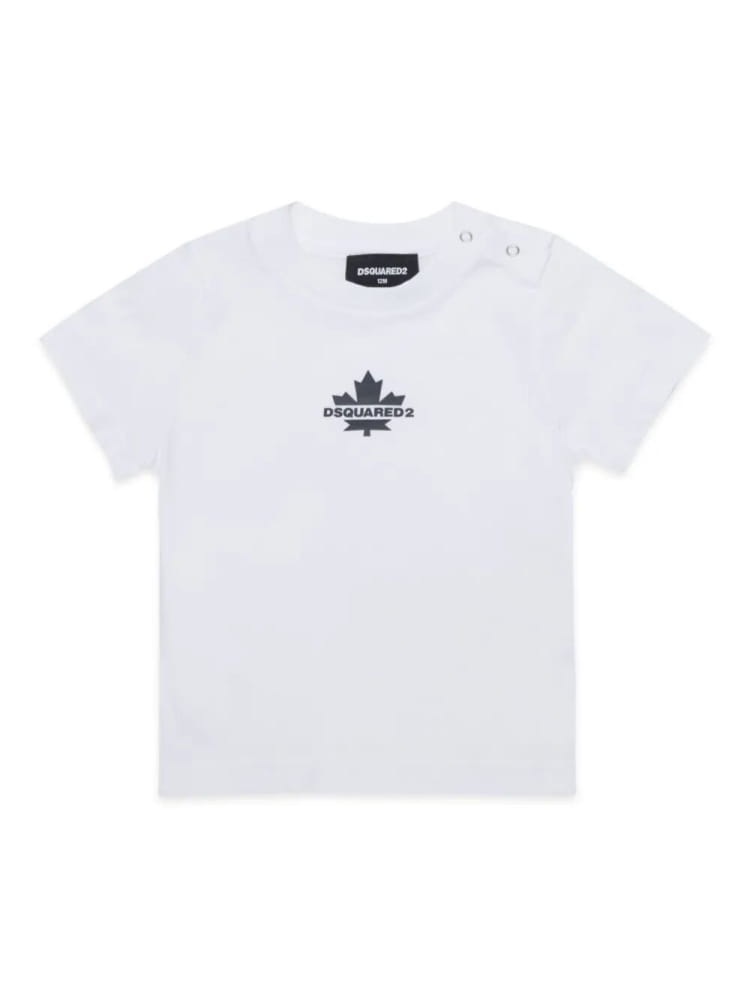 Dsquared tshirt infant bianca con logo foglia davanti Bambino