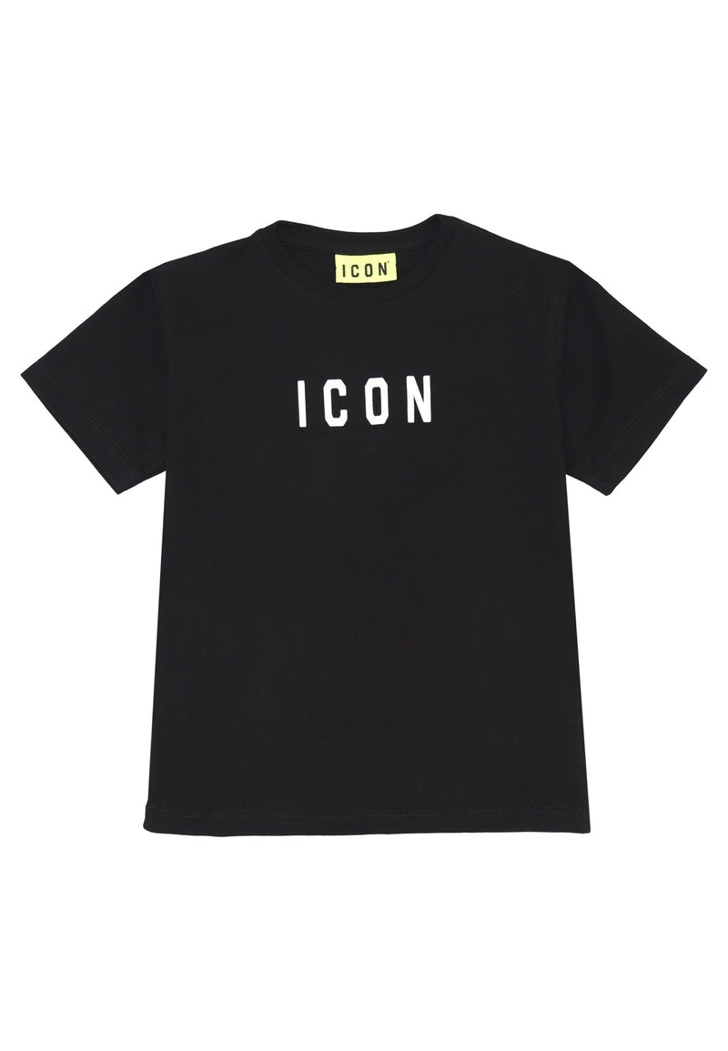 ICON black t-shirt for children 12 months 4 years cotton white print - BLACK | CammarataMode