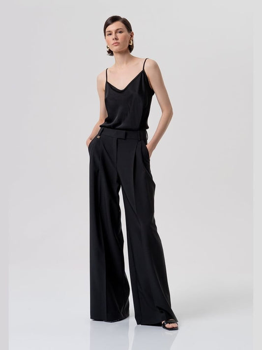 Fracomina pantaloni sartoriali a vita alta e gamba ampia nero