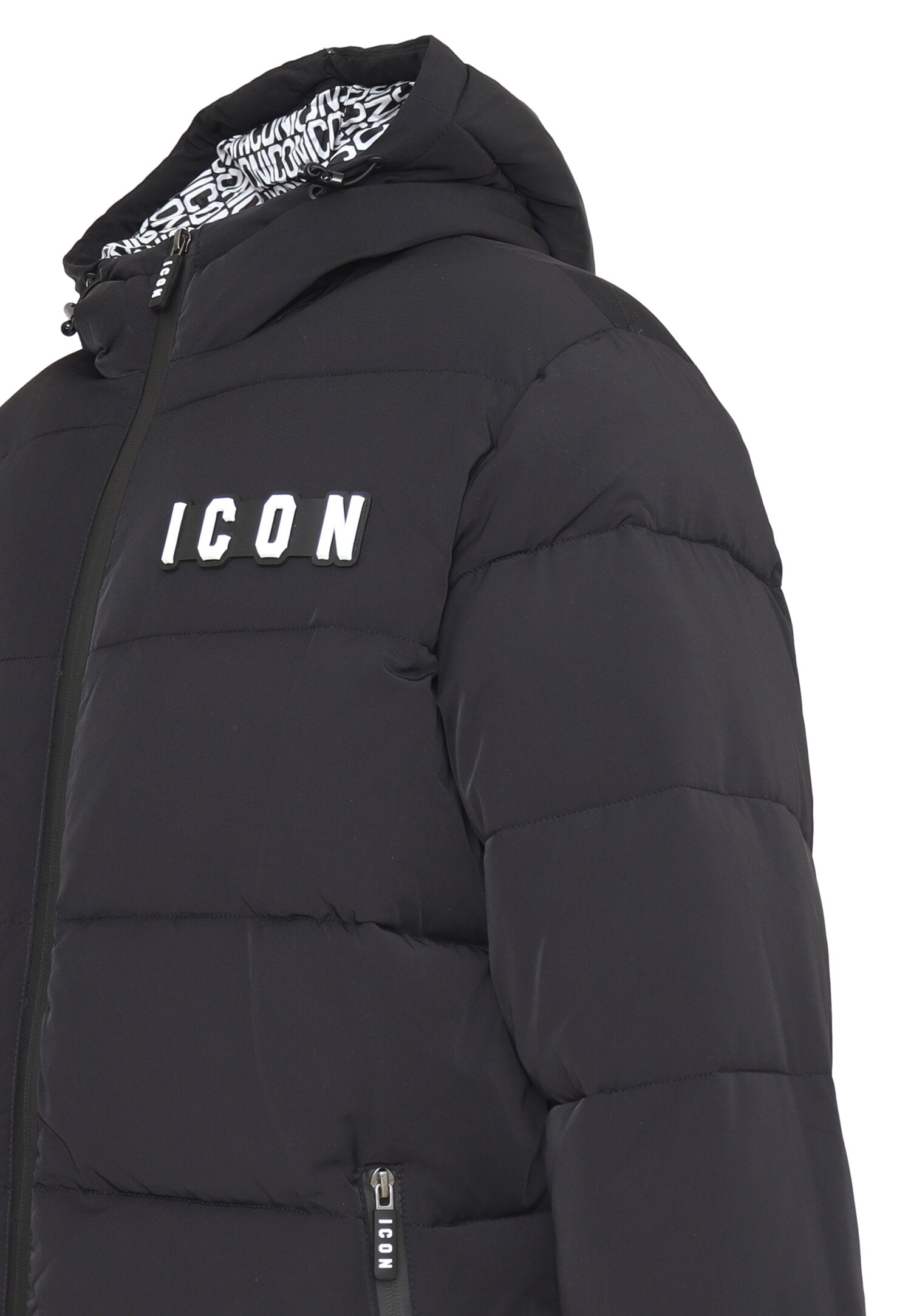 Icon Giubotto Nero Bambino In Nylon Con Cappuccio Invernale AI25