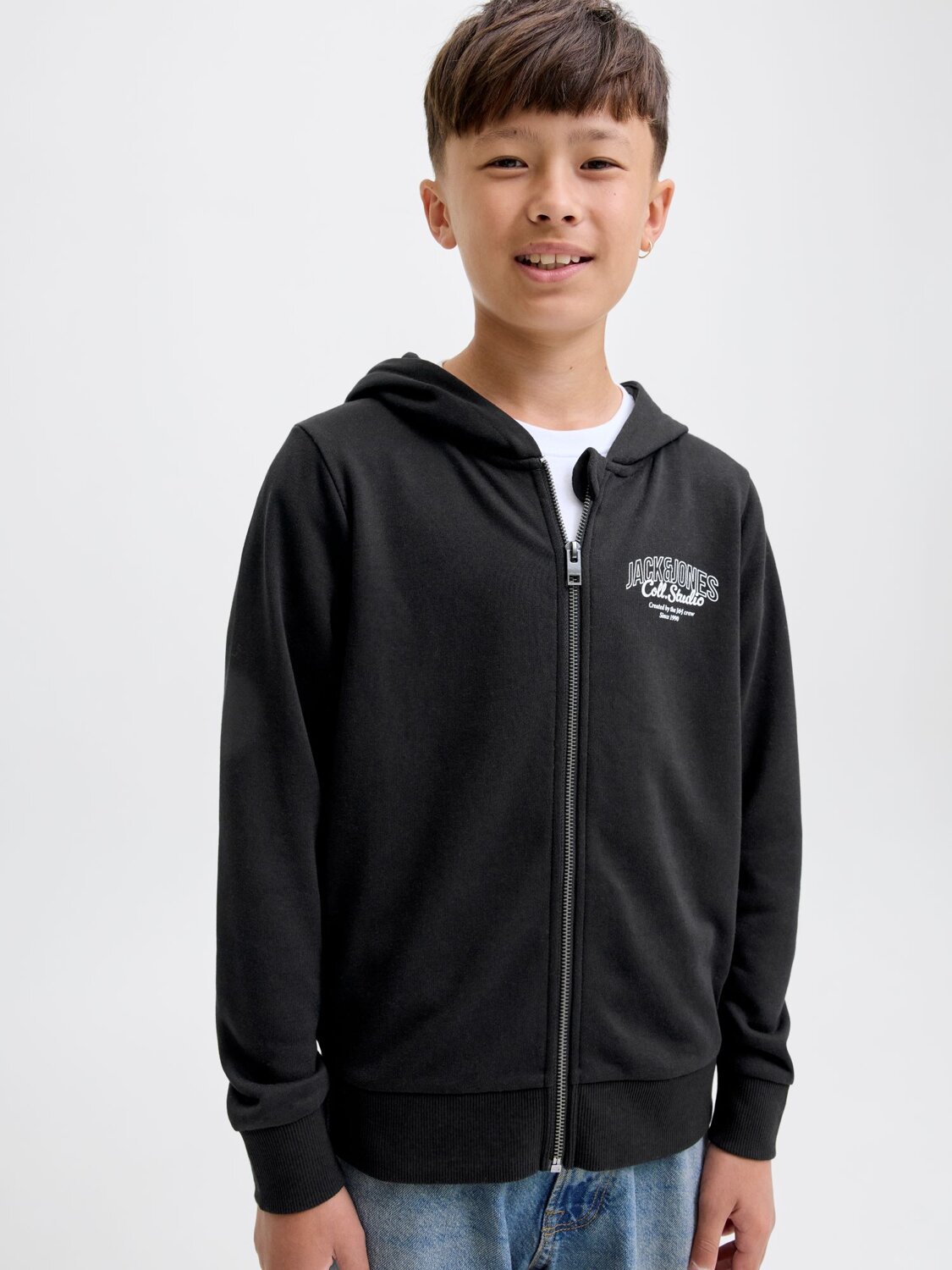 Jack & Jones Junior Felpa Blu Bambino Zip In Cotone Con Cappuccio Sportivo