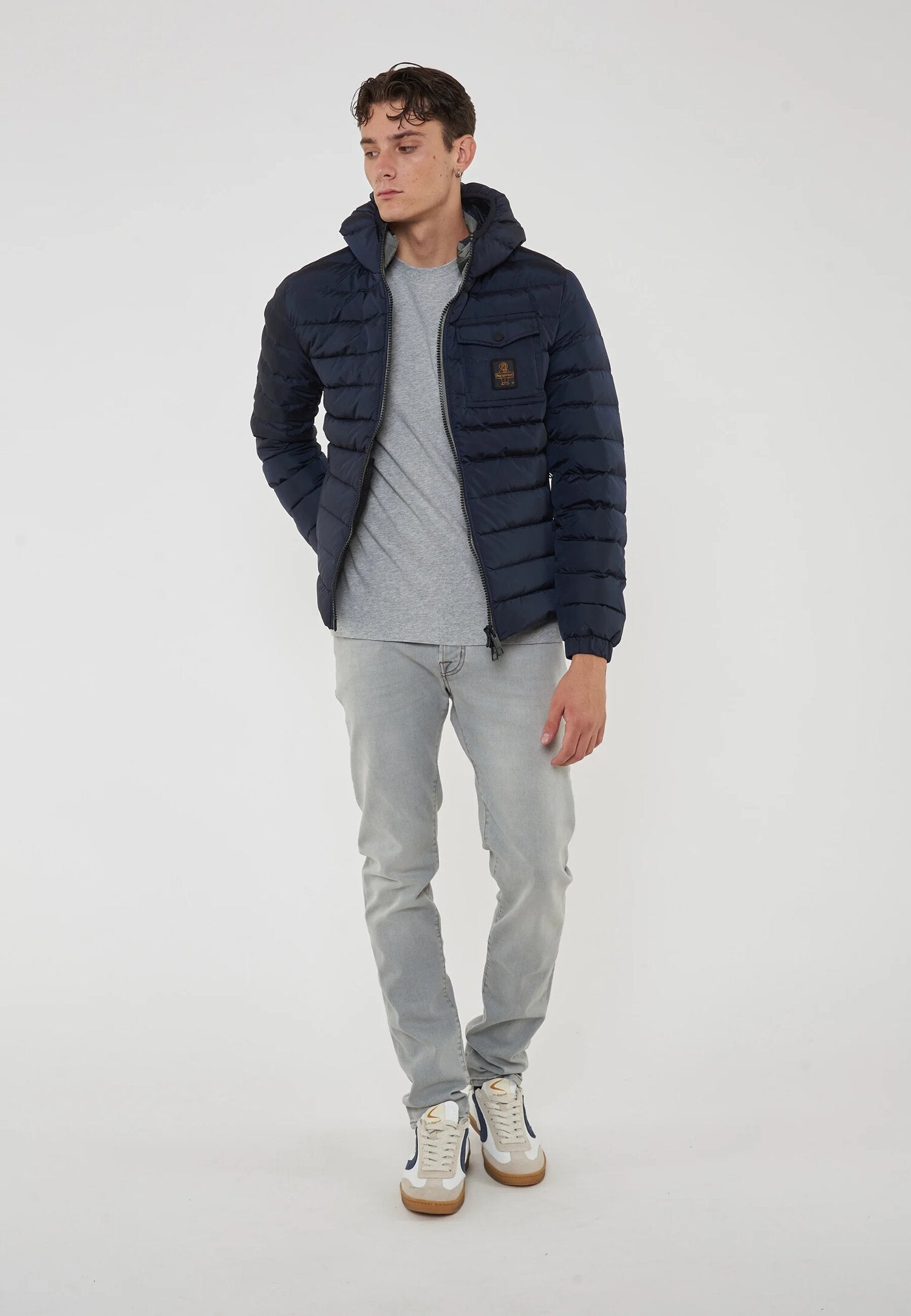 Refrigiwear Giubotto Blu Uomo Bomber In Nylon Con Cappuccio Quotidiano AI25