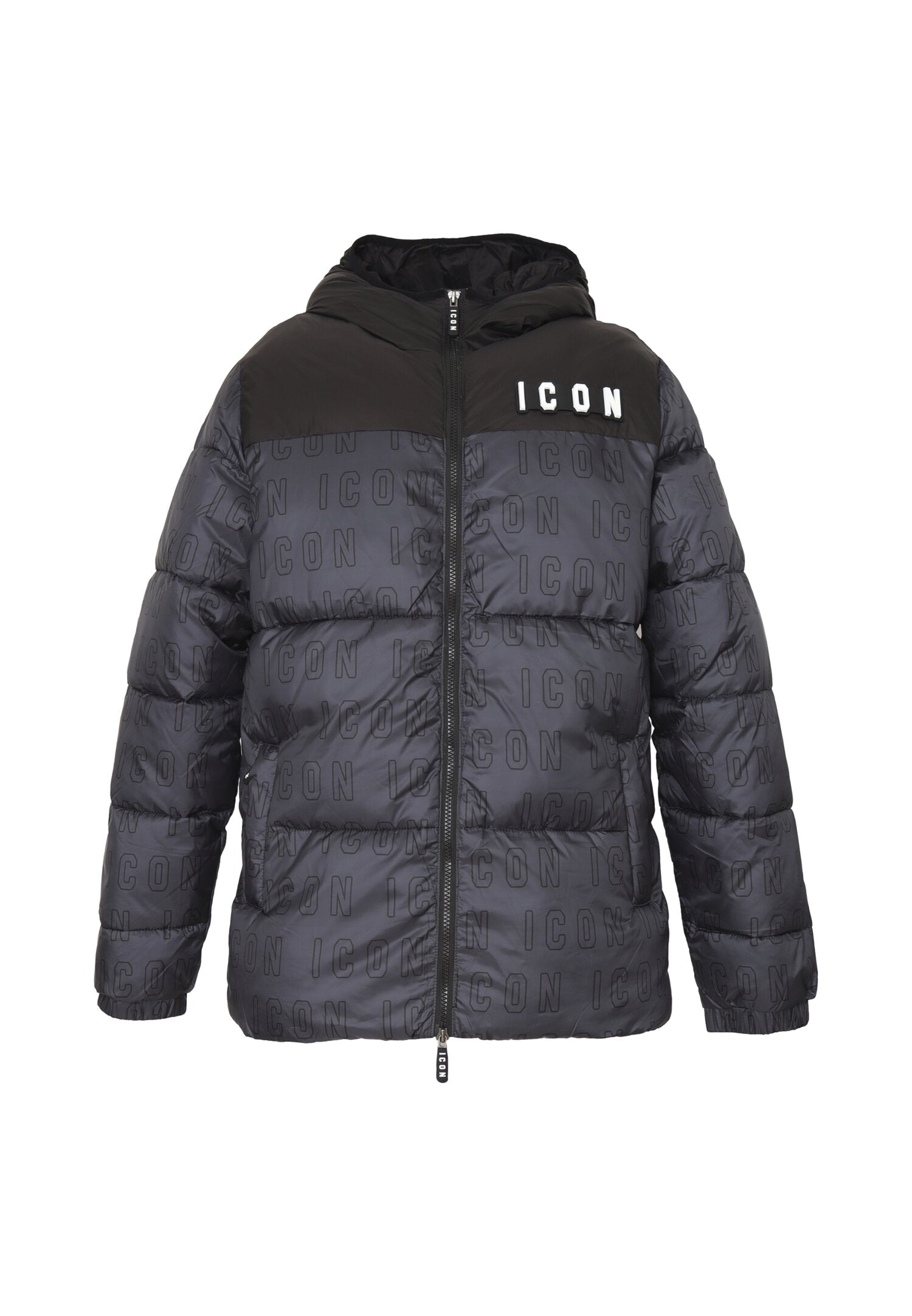 Icon Giubbotto Nero Bambino multo logo In Nylon Con Cappuccio Sportivo AI25