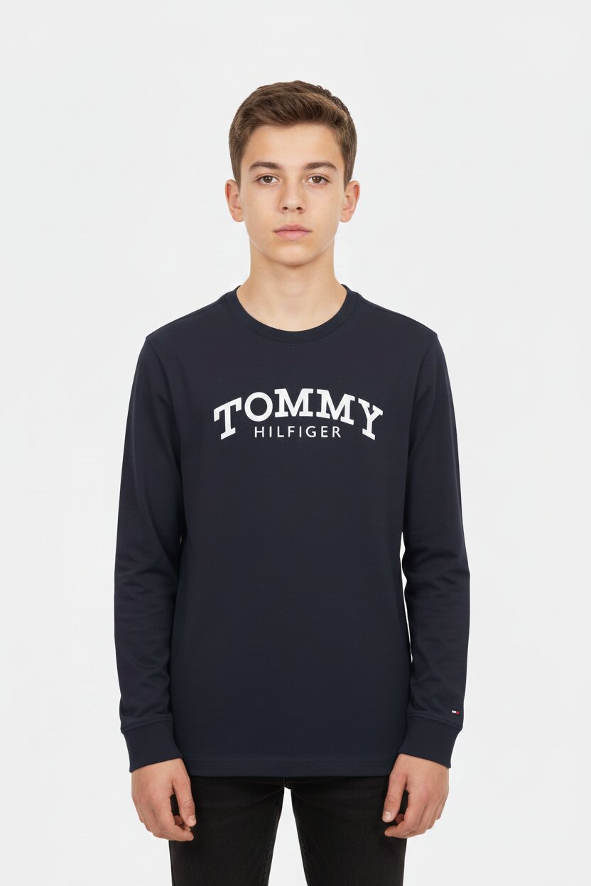 Tommy Hilfiger Tshirt Ragazzo Blu Maniche Lunghe Scuola PE26