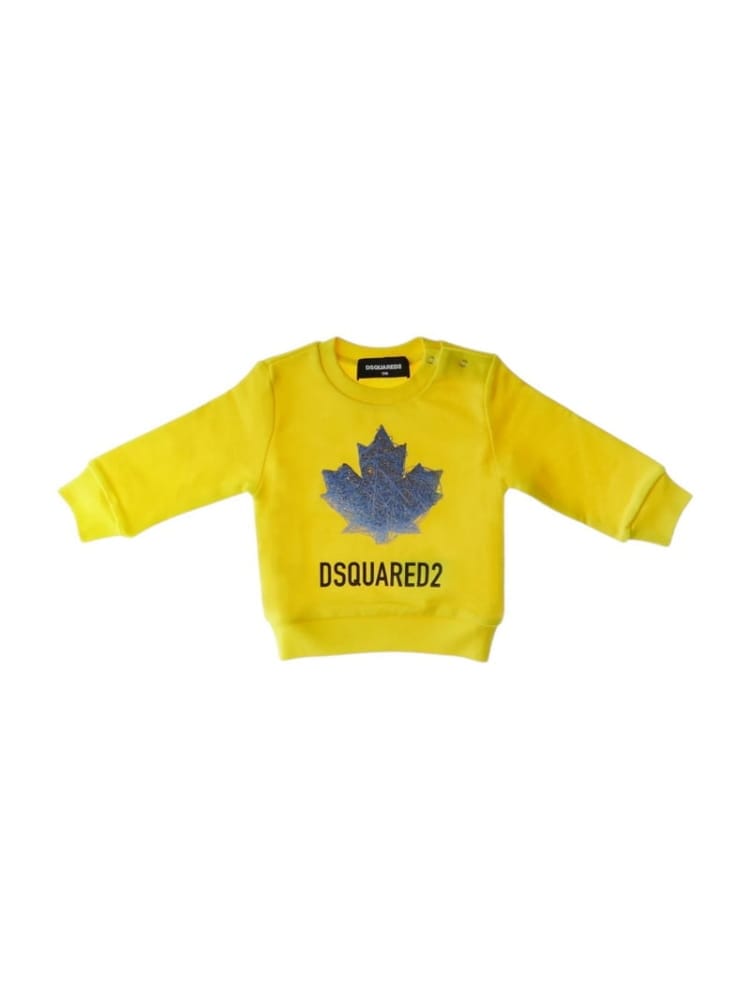 Dsquared felpa infant girocollo con logo in cotone giallo no f Bambino