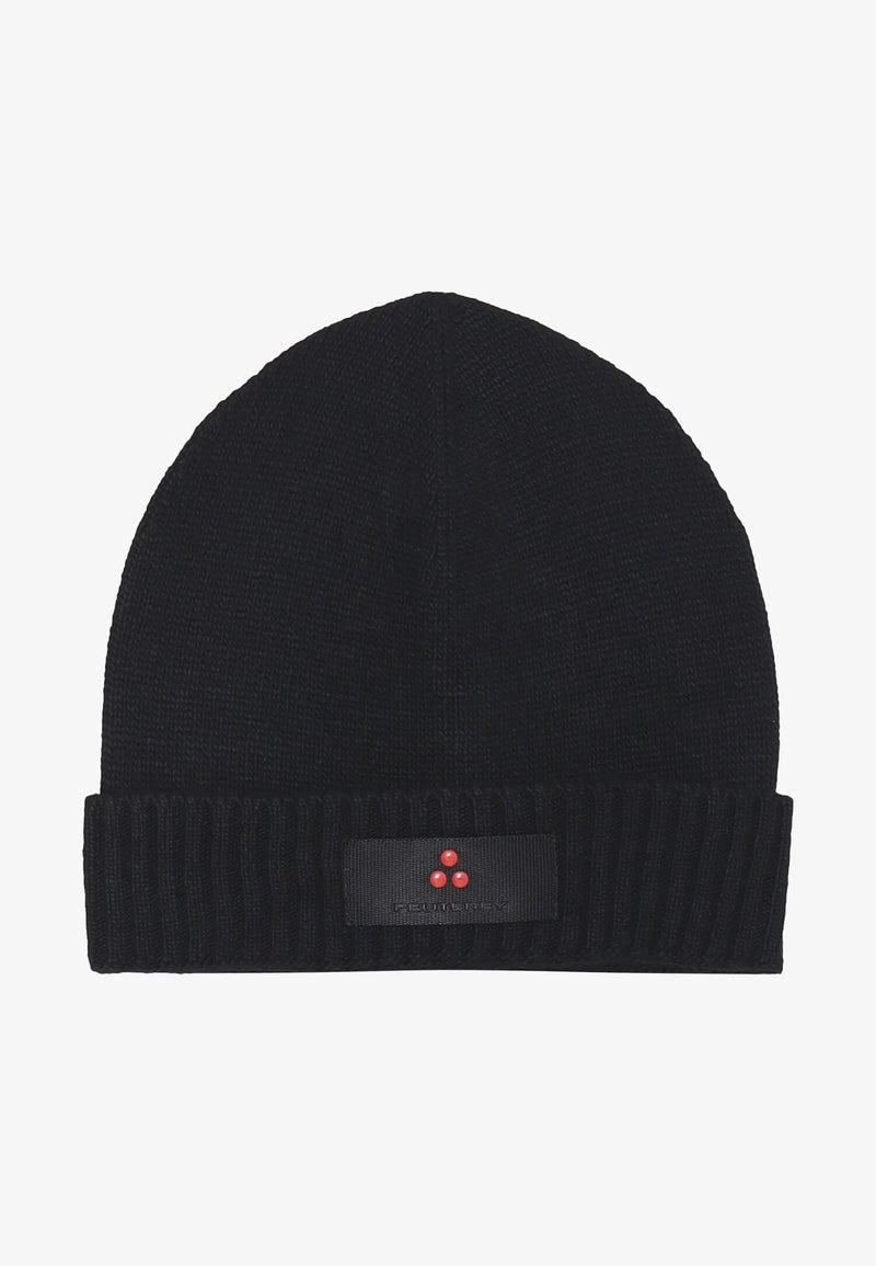 Peuterey berretto bambino nero in lana e cashmere con logo - NERO | CammarataMode