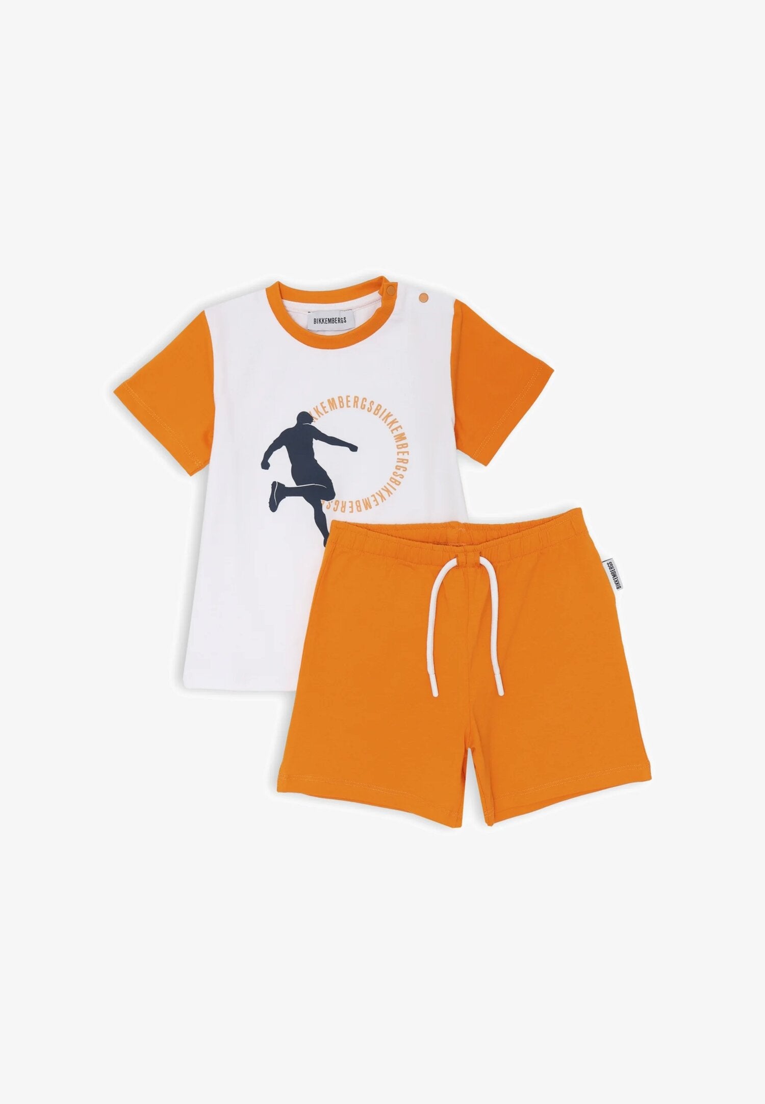 Bikkembergs set children white t-shirt and orange shorts summer cotton | CammarataMode
