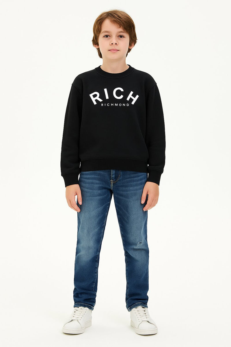 John Richmond felpa bambino nera 2-16 anni in cotone con maxi logo - NERO | CammarataMode