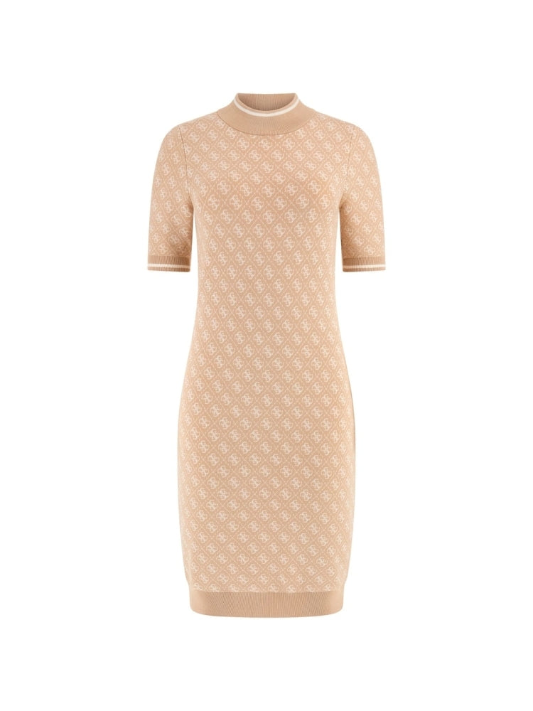 Guess abito beige chiaro donna in misto viscosa logo all over dettaglio logo