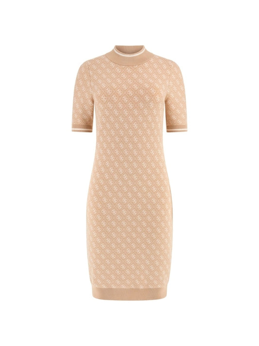 Guess abito beige chiaro donna in misto viscosa logo all over