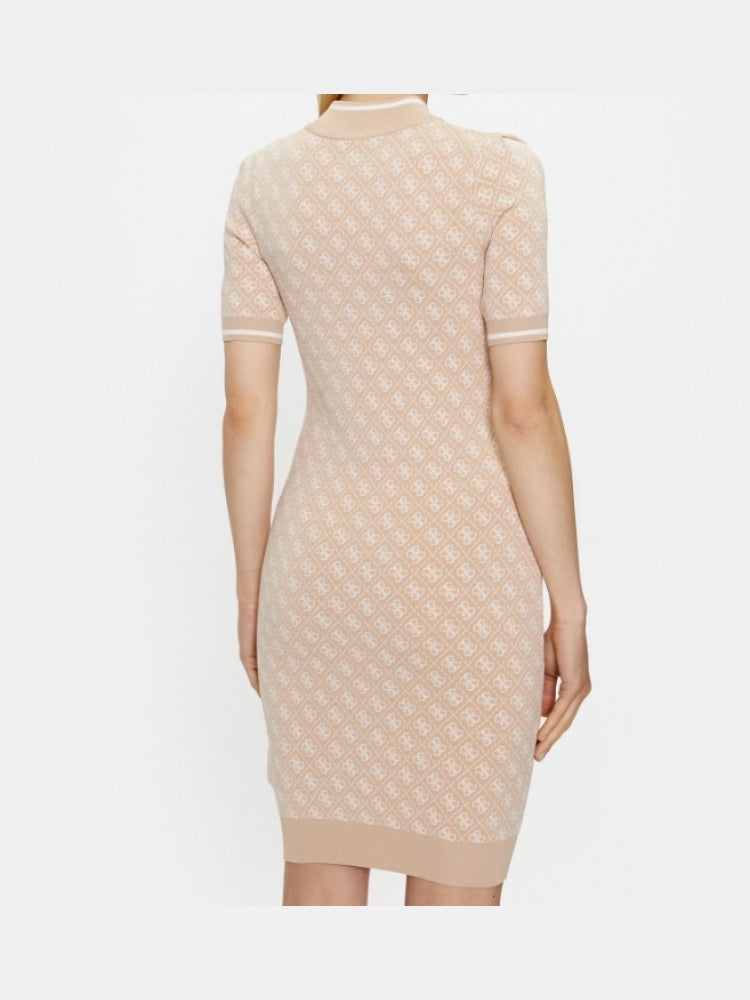 Guess abito beige chiaro donna in misto viscosa logo all over dettaglio logo