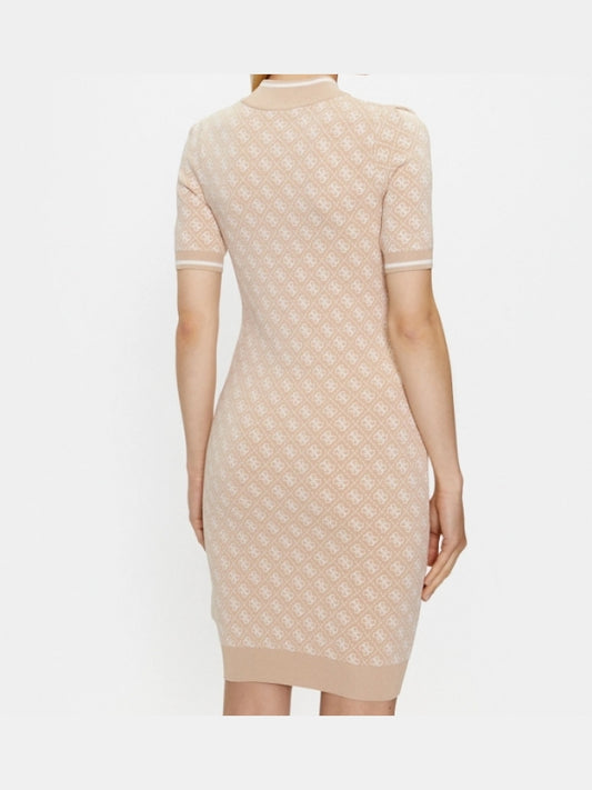 Guess abito beige chiaro donna in misto viscosa logo all over