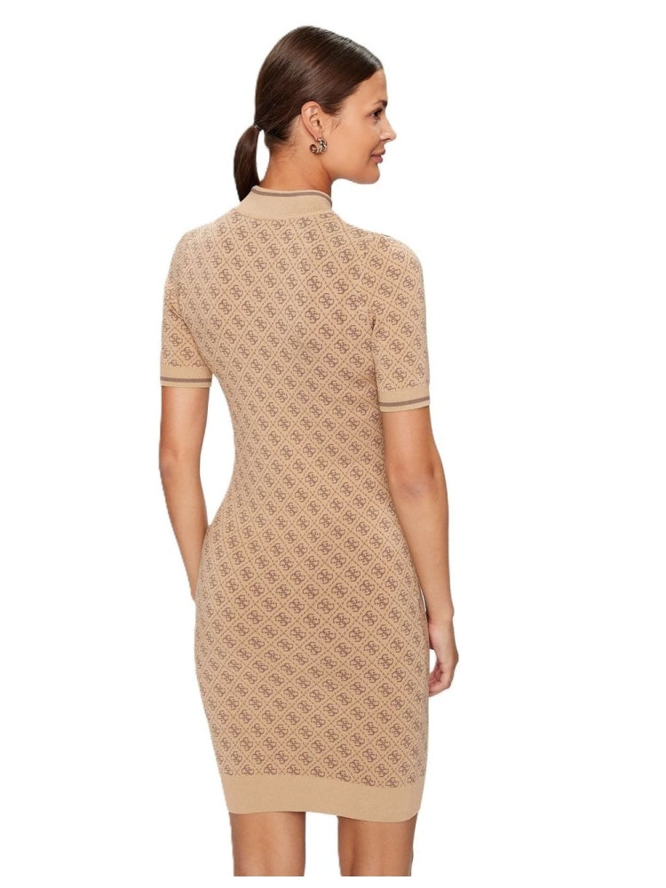 Guess abito beige donna in misto viscosa logo all over dettaglio logo