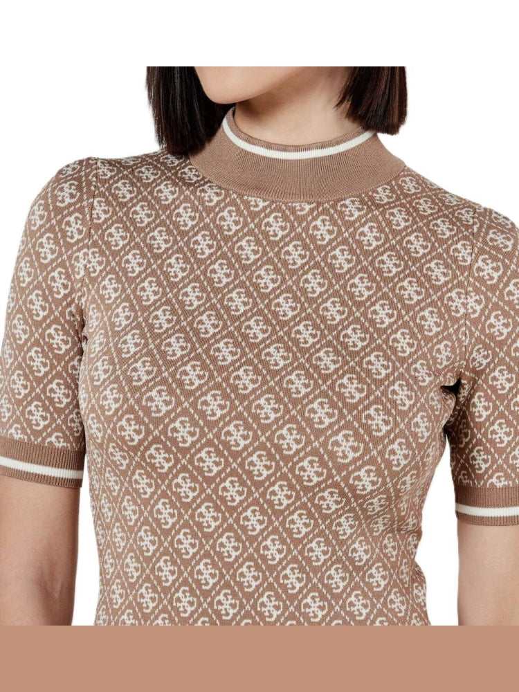 Guess abito beige scuro donna in misto viscosa logo all over