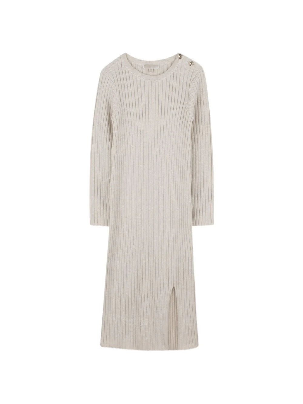 Abito lungo per bambina Michael Kors Kids beige a coste e maniche lunghe