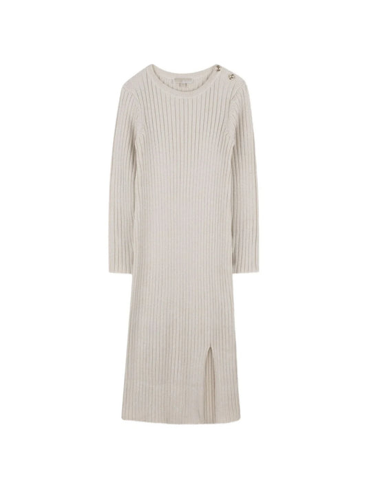 Abito lungo per bambina Michael Kors Kids beige a coste e maniche lunghe